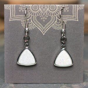 Druzy Aura Quartz Triangle Earrings